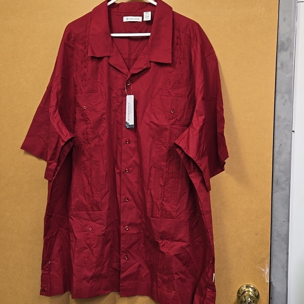 Cubavera Size 3XLT Dark Red Button Down Casual T-Shirt
